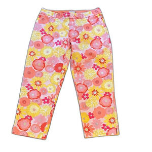 Vintage Izod women’s Pink & Yellow Floral capris, 2 front pockets, size 10